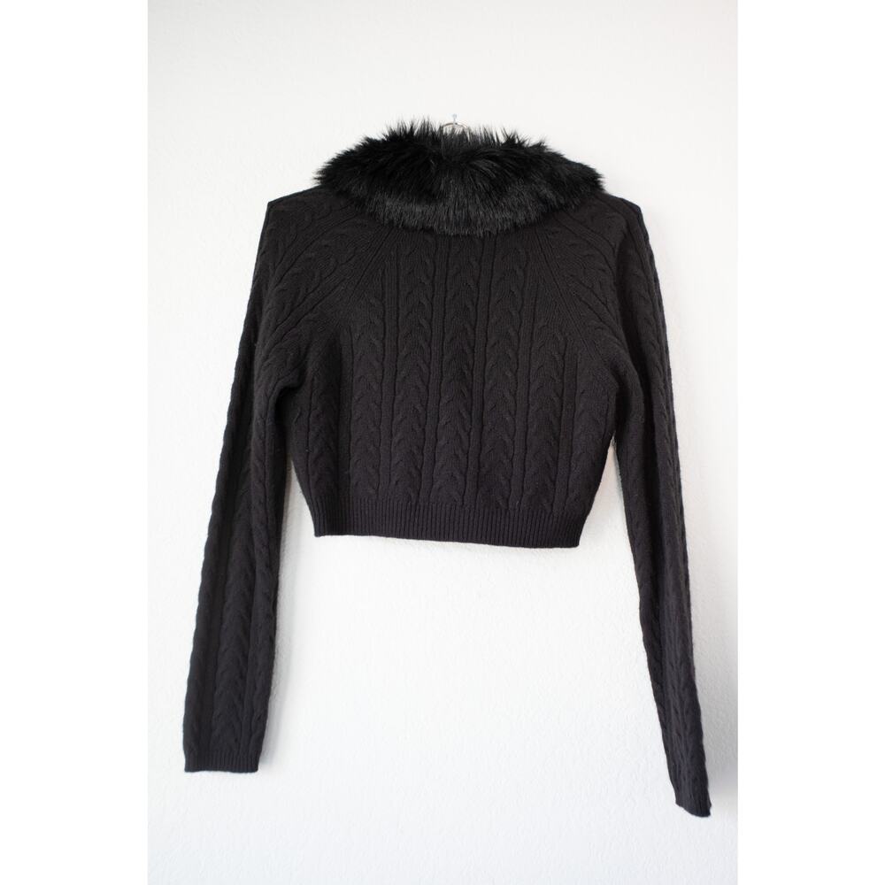 Fur Collar Cropped Cardigan Small Y2K Ann Taylor Loft - Picture 3 of 7